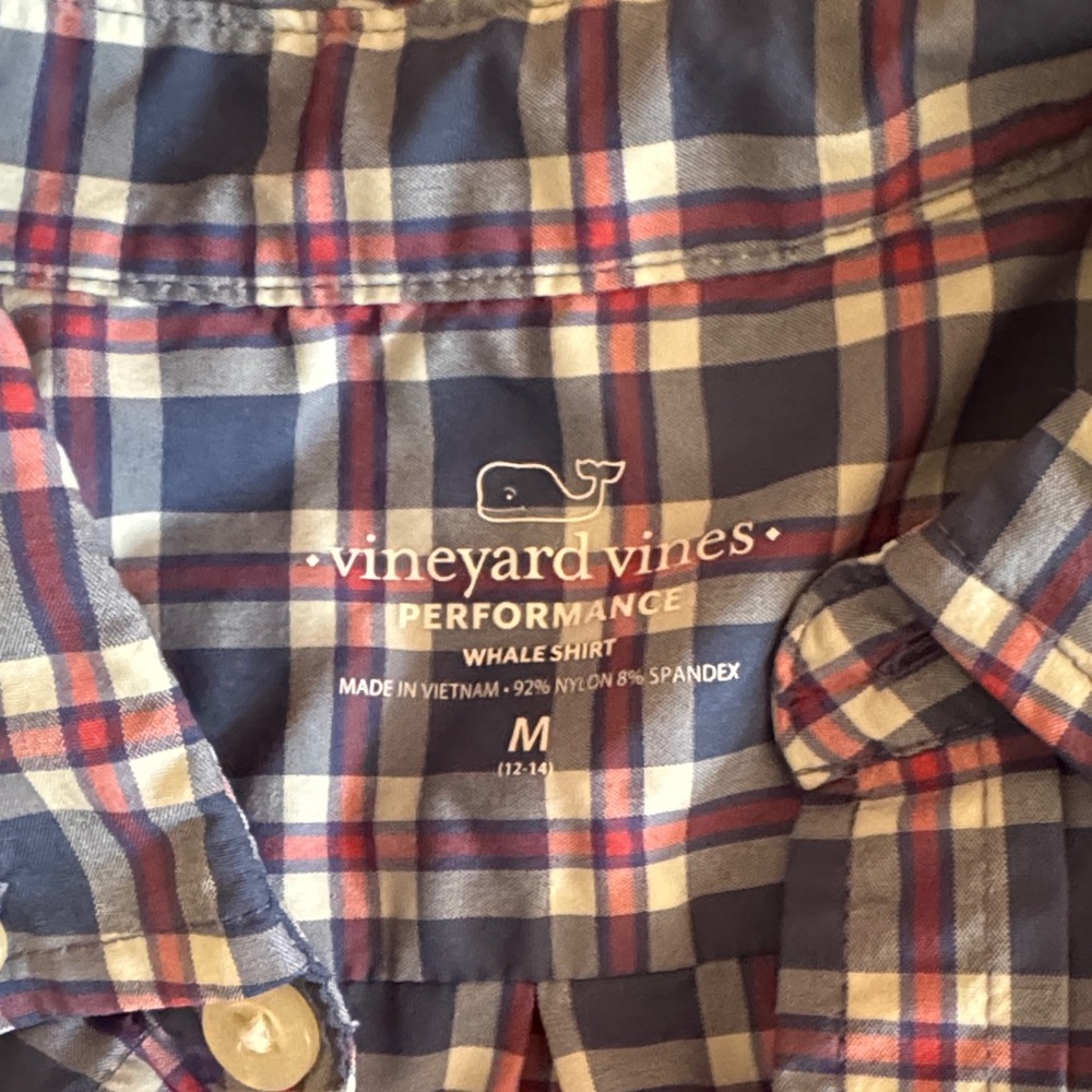Boy’s Medium Vineyard Vines performance button down Blue and pink Plaid Shirt - Picture 2 of 4